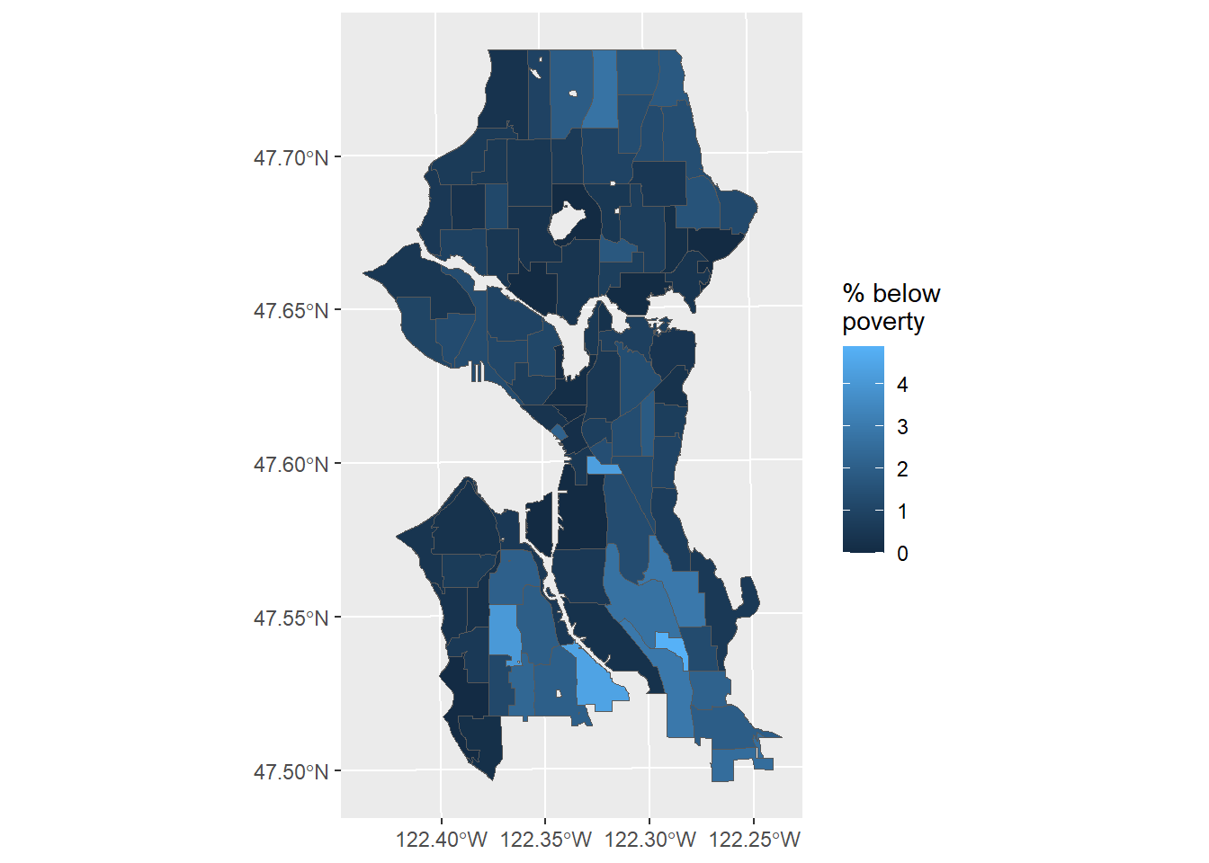 Estimate of percent below poverty in Seattle neighborhoods